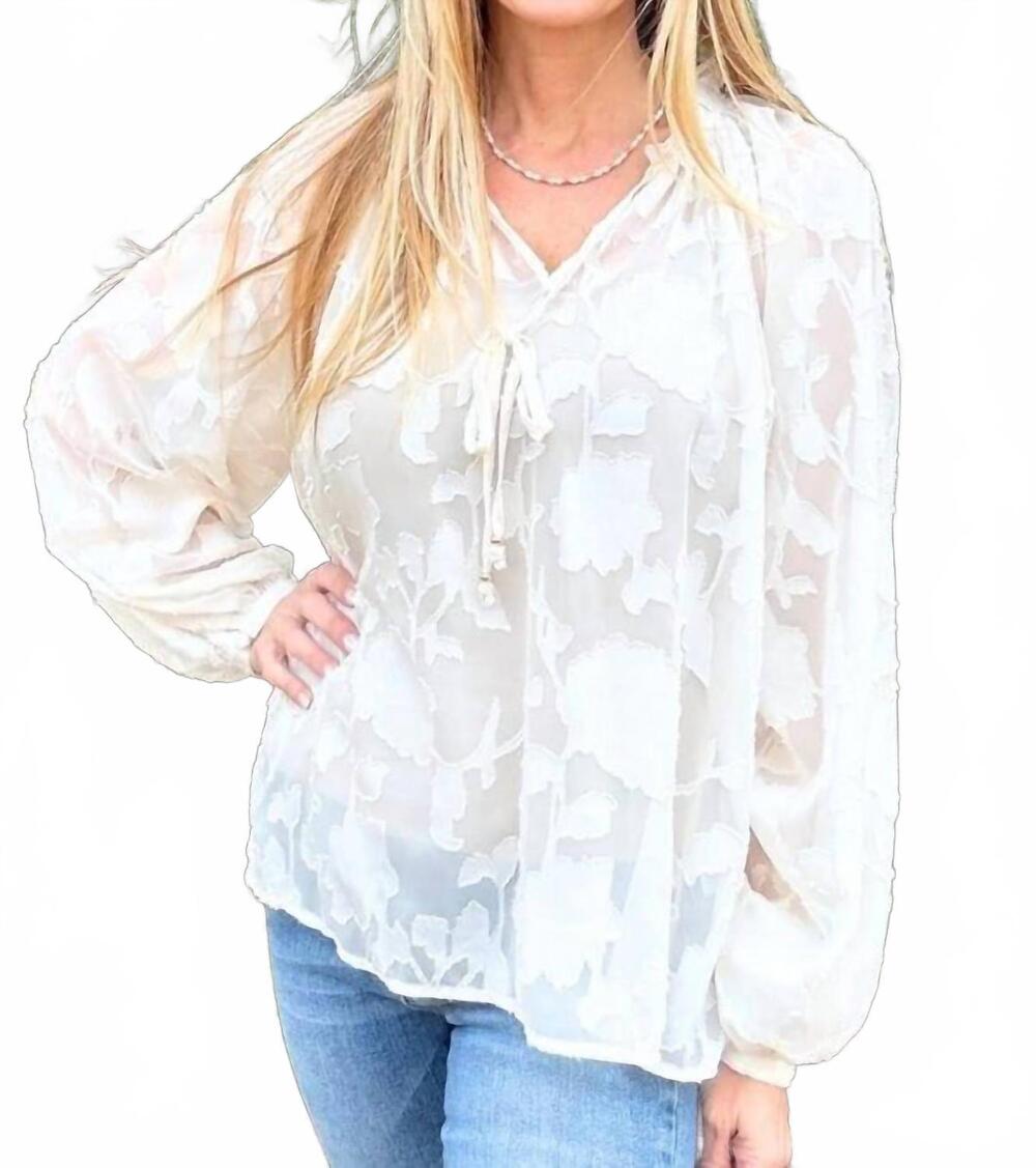 NEW ODDI women's sheer jacquard blouse in cream